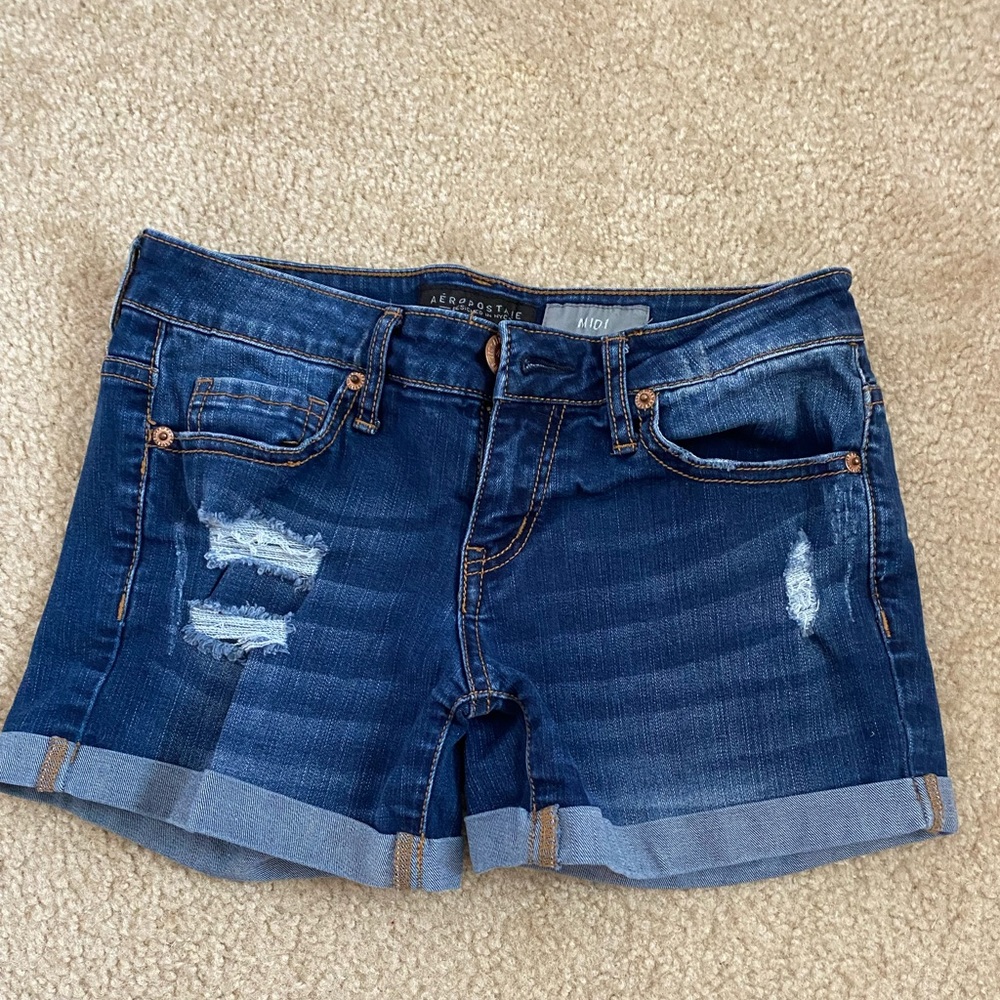 Aeropostale medium blue, high waisted, denim shorts. Size 0
